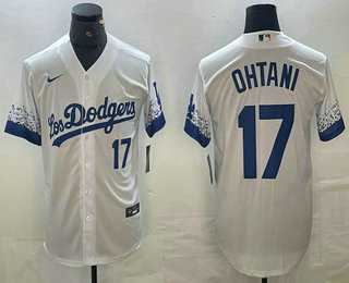 Mens Los Angeles Dodgers #17 Shohei Ohtani Number White 2021 City Connect Cool Base Stitched Jersey->los angeles dodgers->MLB Jersey